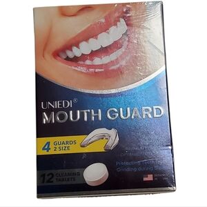 UNIEDI Mouth Guard Set 4 Guards 2 Sizes + 12 Cleaning Tablets
